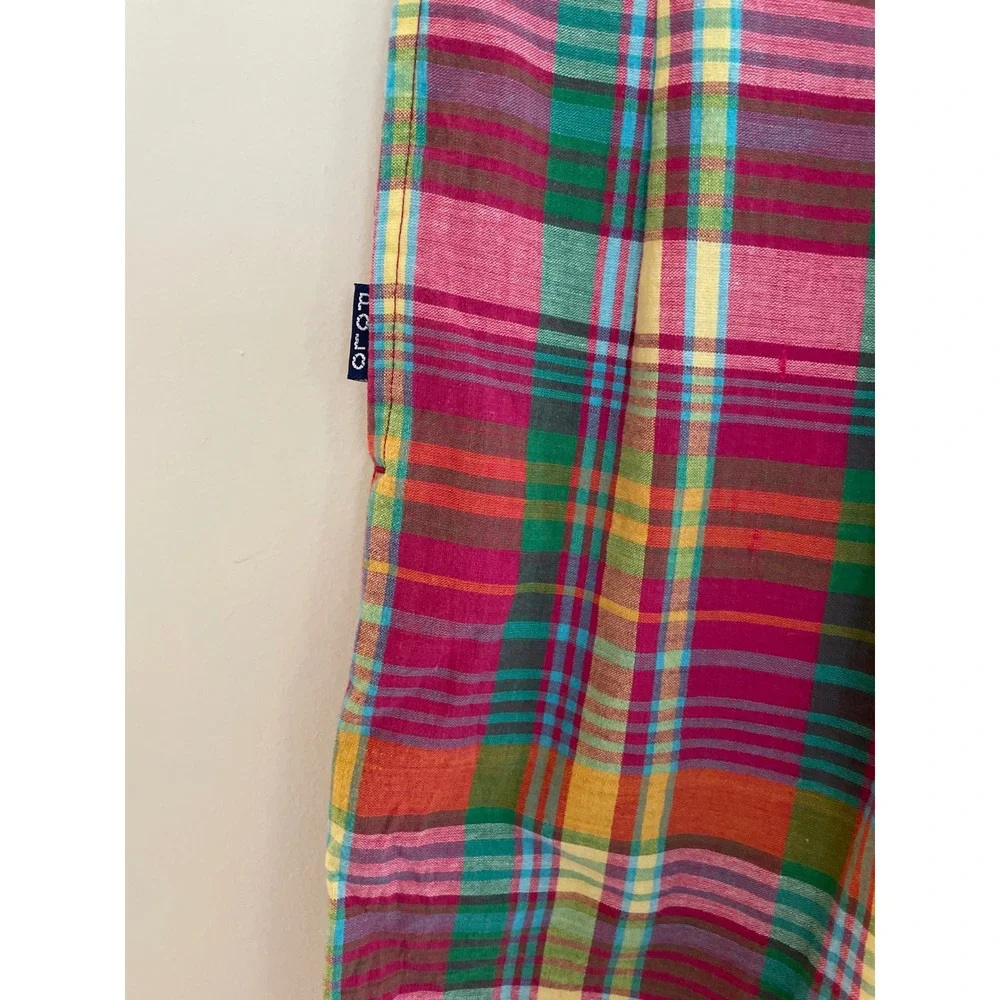VTG Polo Ralph Lauren Tyler Madras Plaid Shorts Multi Pleated Cotton 18 Prep/29